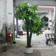 仿真發財樹盆栽辦公室仿真綠植大型發財樹盆景裝飾仿真雙桿發財樹