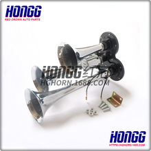 批發-HG016C三管鋅合金氣喇叭150dB電控汽車喇叭12/24V卡車氣喇叭