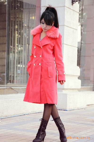 0873#2010冬新款 韩版修身长款羊毛呢大衣 带