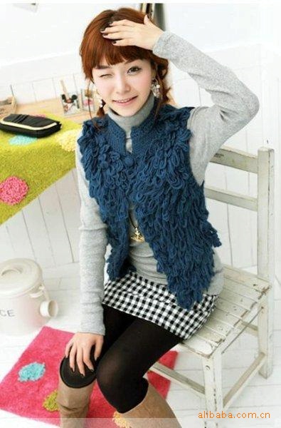 针织<em>背心</em>-批发代理韩版秋冬季个性<em>手织</em>圆领纯