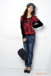 纤莉秀Q1901大码女装2010秋冬新款 假两件印花长袖棉绒针织衫
