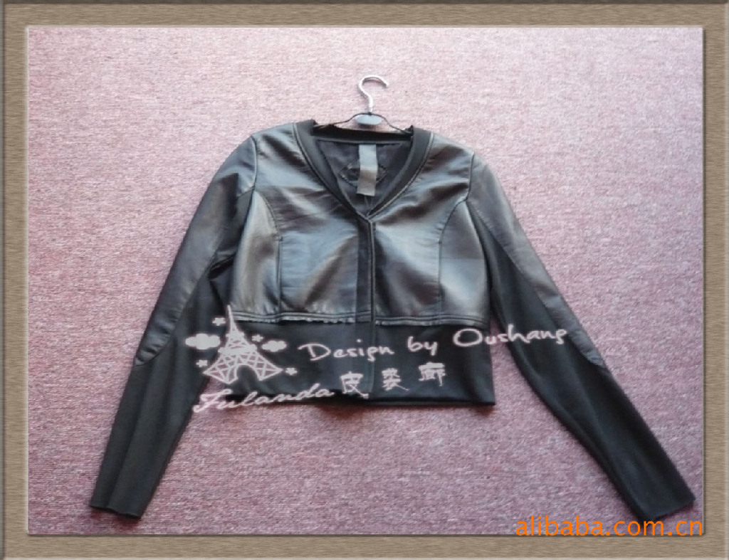 fulanda 黑色皮衣休闲&小巧<em>女生短装</em>外套 袖加