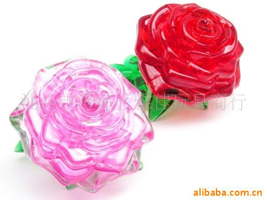 【自装玫瑰花水晶积木立体拼图益智玩具情人节