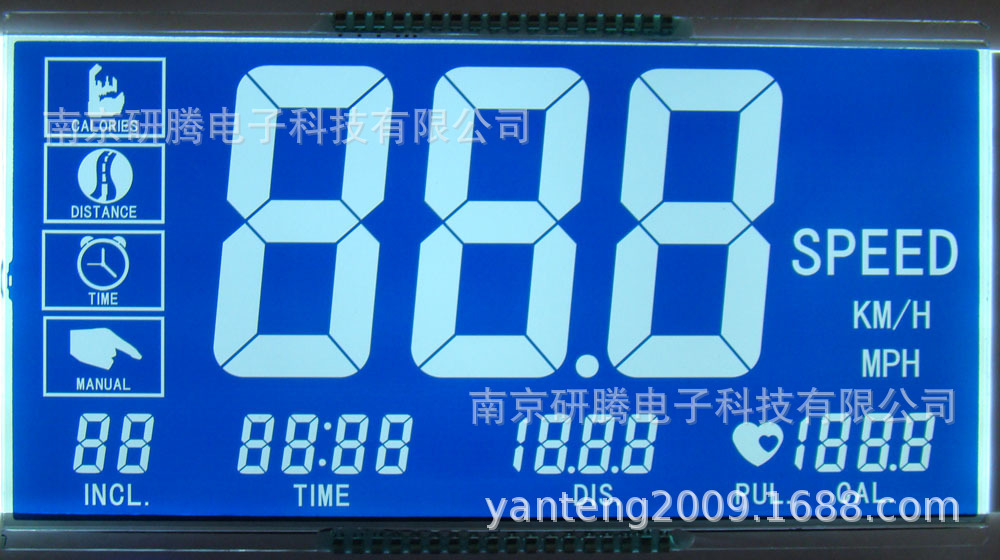 供应跑步机电子表仪表HTN蓝屏负显定制液晶屏