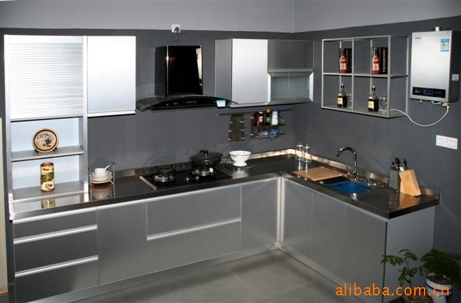 不锈钢台面塑钢柜体整体橱柜 _ 不锈钢台面塑