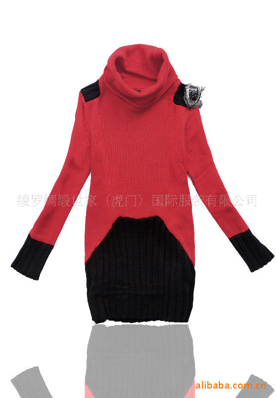 冬装新款韩版sz欧美高档品质红色连衣裙式毛衣