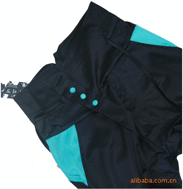 女装新款S915荷叶翻边拼色哈伦裤 高腰裤 小脚