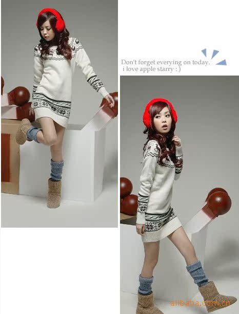 0052#加盟韩版女装冬季<em>李</em>孝利群鹿<em>长款毛衣</em>,