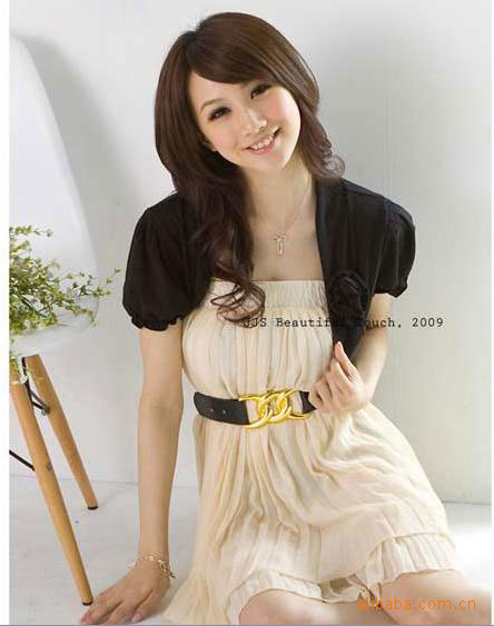 【瑞丽<em>韩式</em>超<em>短款</em> 短袖无领 纯色OL<em>开衫</em> 85A1