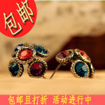 S0113五色花彩钻编织花朵耳钉 复古风时尚 耳饰y15