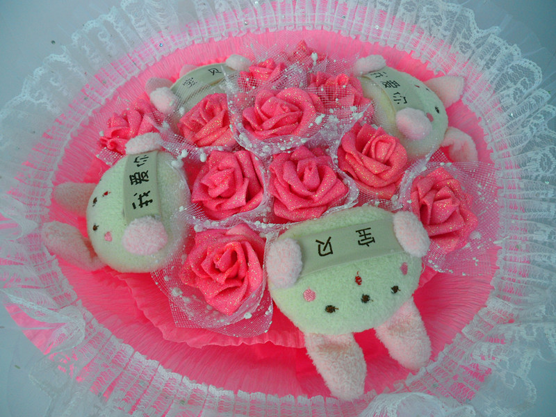 【厂家低价直销仿真花宝贝我爱你密码兔卡通花