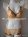 供应B283豹纹黄色厚杯刺绣花边美体文胸套装