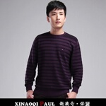 新澳奇·保羅批发原厂直销秋季新款纯棉条纹男士毛衣针织衫线衣