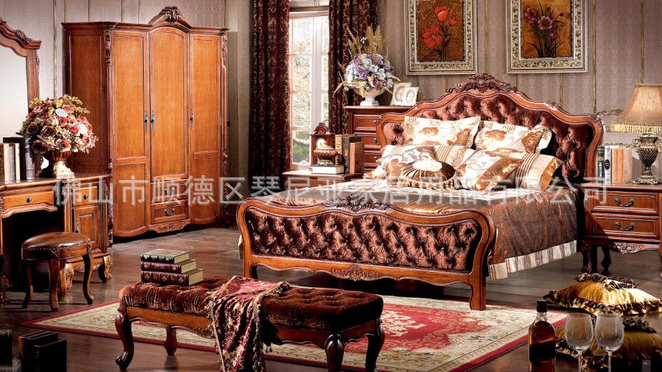 【美式实木床 美式卧室家具 美式仿古家具 美式