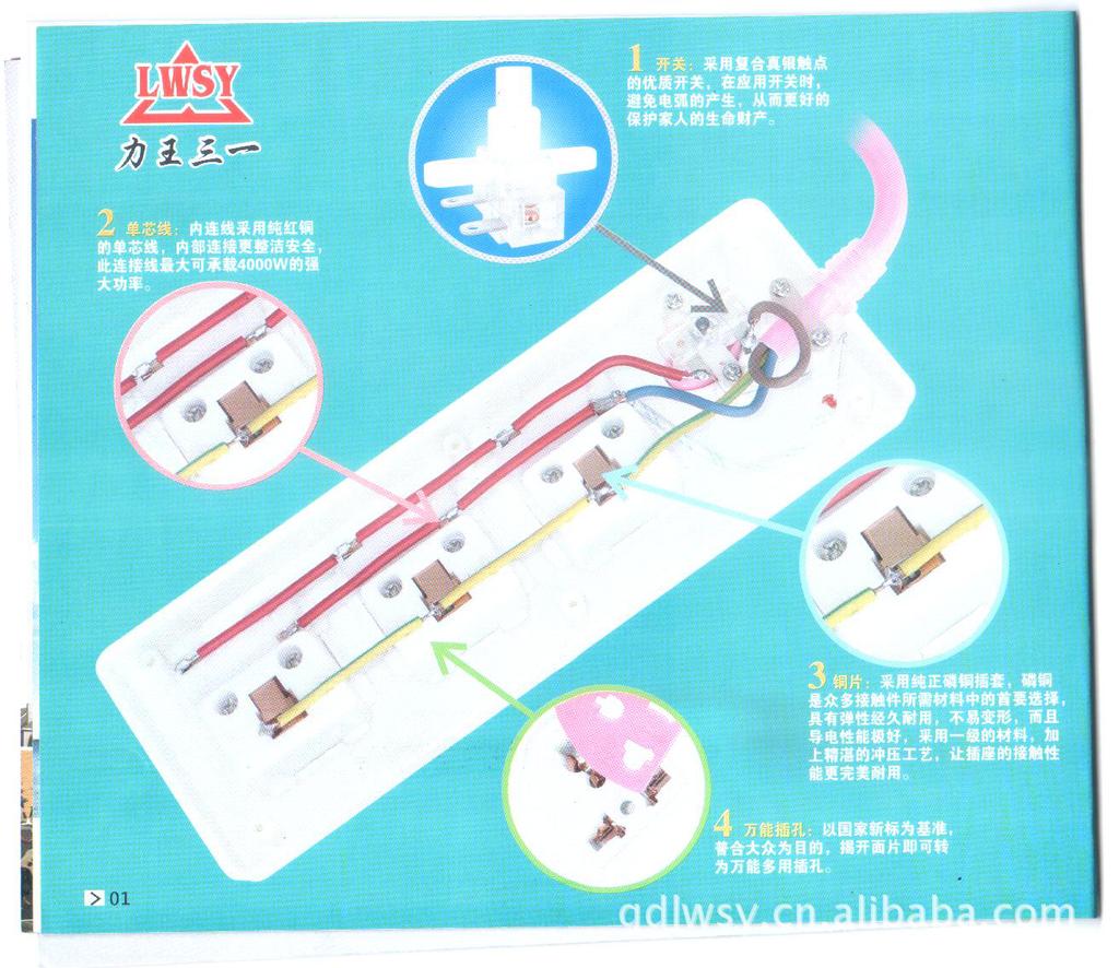 【厂家直销力王三一新款带开关电源9孔插座纯