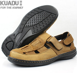 KUADU/头层原牛皮/橡胶底/高质/男式凉鞋/男批发沙滩鞋/男凉拖
