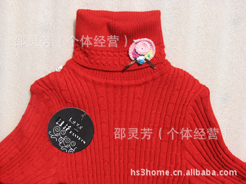 供应童装<em>高领毛衣手工</em>小花帽<em>女</em>大童打底衫百搭