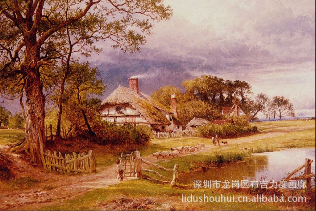 风景画用油画手法描绘了农村田园风光之美.
