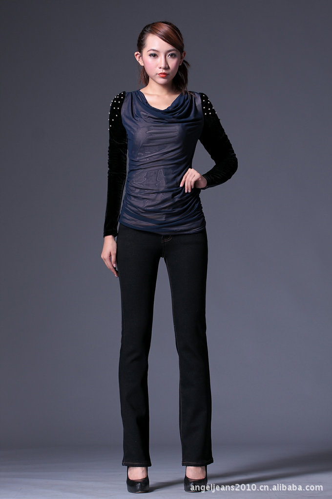 女士牛仔裤加绒加厚牛仔裤黑色弹性大码牛仔裤冬装新款2011厂家 56.