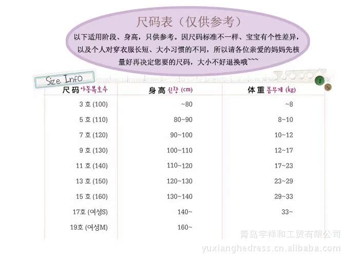童装尺码表 阿里巴巴 yuxianghedress的博客 B