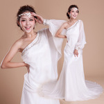 【绝设】雅典女祭司婚纱 斜肩 钉珠花纹 沙滩婚礼服 生产批发婚纱