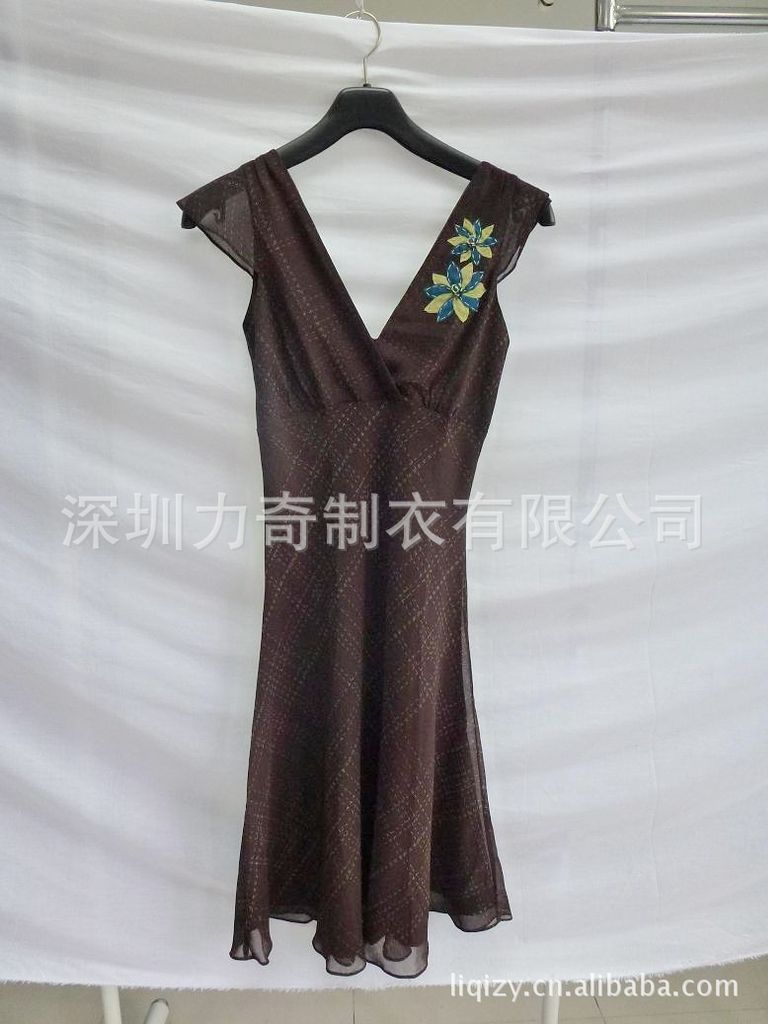 【V字领性感连身裙 <em>无袖裙子</em> 促销长裙 <em>棕色</em>连