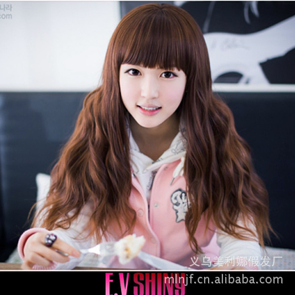 假发 齐<em>流海</em> 斜刘海 <em>女生</em>卷发 可爱卷发 长卷发