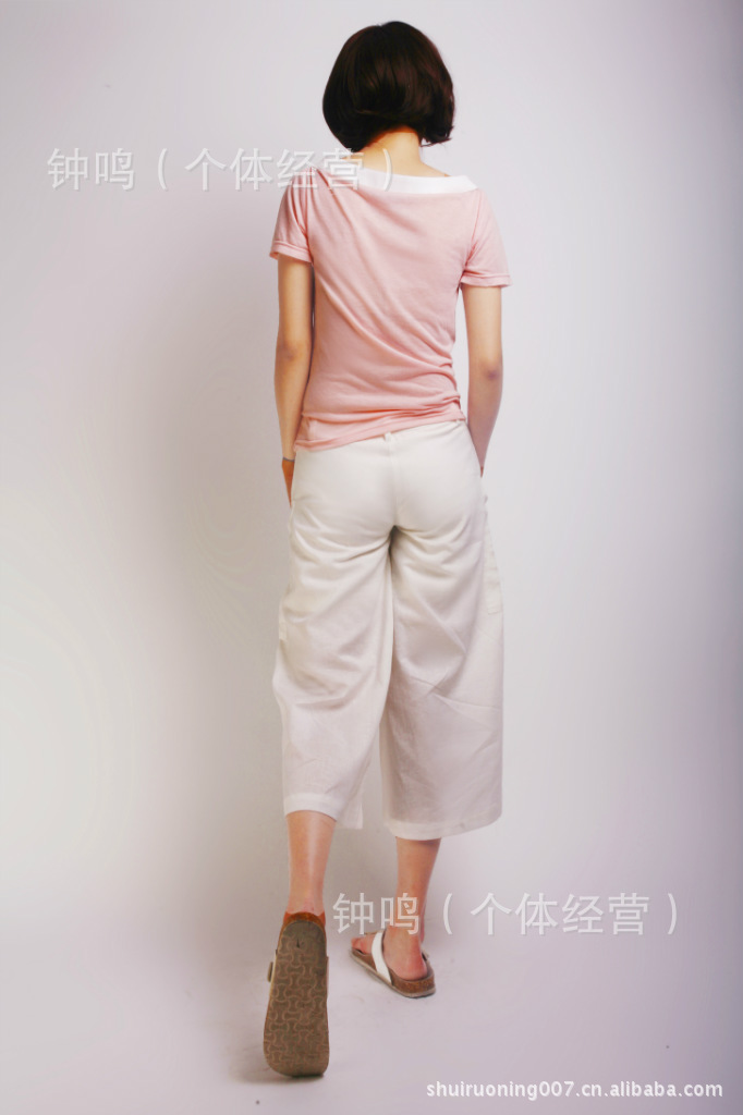 2011年热销韩版白色亚麻休闲百搭女式七分裤