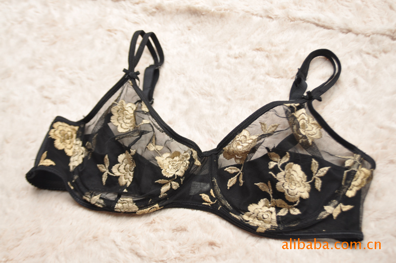 外销<em>欧美</em>新款大小<em>码</em>罩超高档黄金刺绣全透明文