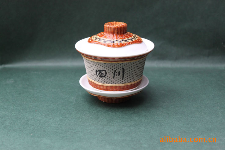 批发采购茶具套装-供应四川成都特产瓷胎竹编