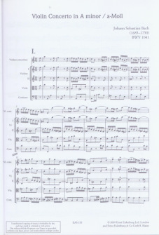 【奥伊伦堡CD+总谱 52巴赫a小调小提琴协奏曲