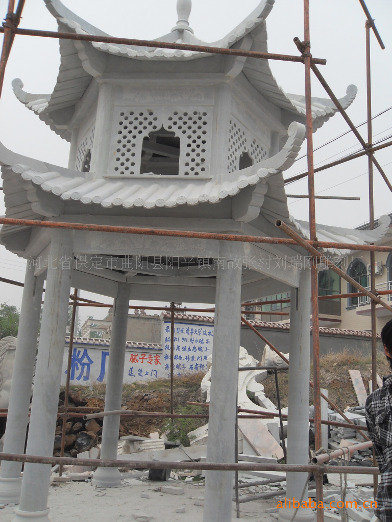 彩石 白石 青石材质的八角 六角 双层 单层的凉