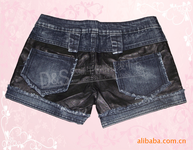 【<em>韩</em>板女装牛仔短裤拼<em>皮短裤</em>热裤热销中】价格