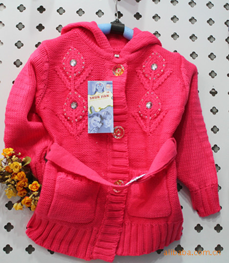 外贸 <em>儿童毛衣</em> 女童 <em>粗线毛衣 开衫</em>连帽 <em>外套</em>毛