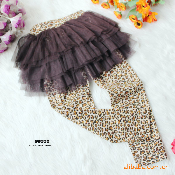 女童豹纹打底裙裤 蓬蓬裙 个性豹纹打底裤 假两