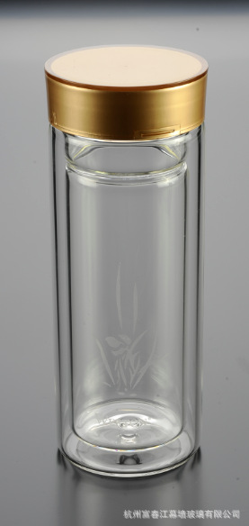 【双层玻璃杯 金色盖子 喷砂 450ml】价格,厂家,图片,其他茶具,浙江碧水工贸有限公司-马可波罗网