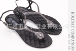 2011新款典雅奢华 性感进口水钻夹脚平底凉鞋 平底凉鞋 手工缝钻