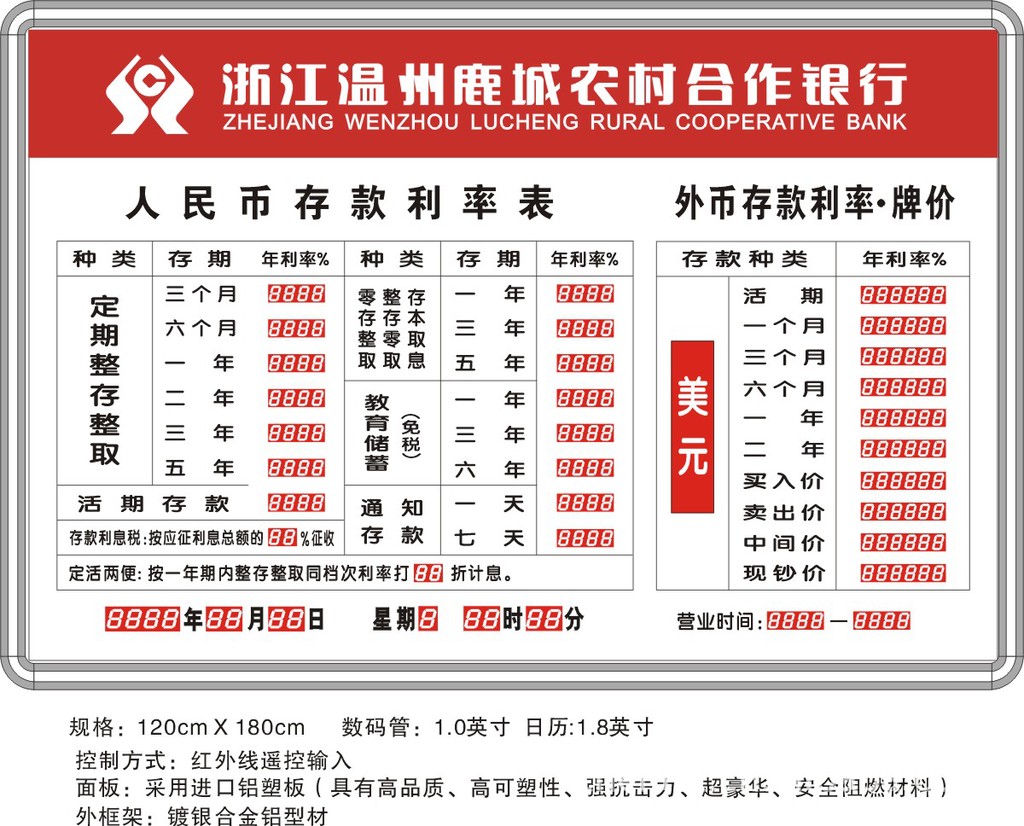 中国农村合作银行电子利率牌 带外汇 遥控更改