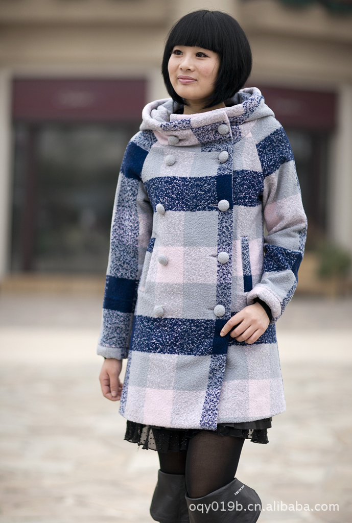 【<em>加厚</em>呢绒格子<em>长宽</em>外<em>女士</em>风衣新款女装 <em>女士</em>