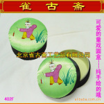 自产402F--手绘童戏丝绸圆盒首饰盒