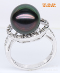 国盛祥正品 11-12mm A1AA 珠宝级 孔雀绿色 大溪地珍珠戒指