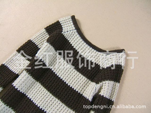 【韩版<em>条纹棒针毛衣</em>针织衫上衣\深咖色条】价