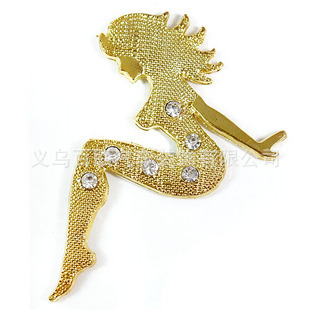 美女金属车贴,金色,汽车装饰贴,纯金属3D立体个性车贴04-2C206
