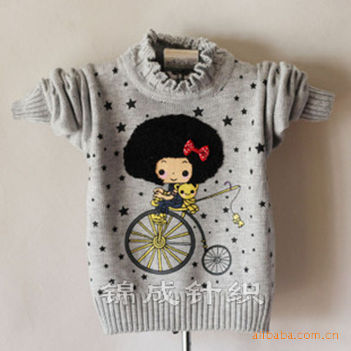 【童装毛衣批发 女童纯色长袖圆领图案儿童毛