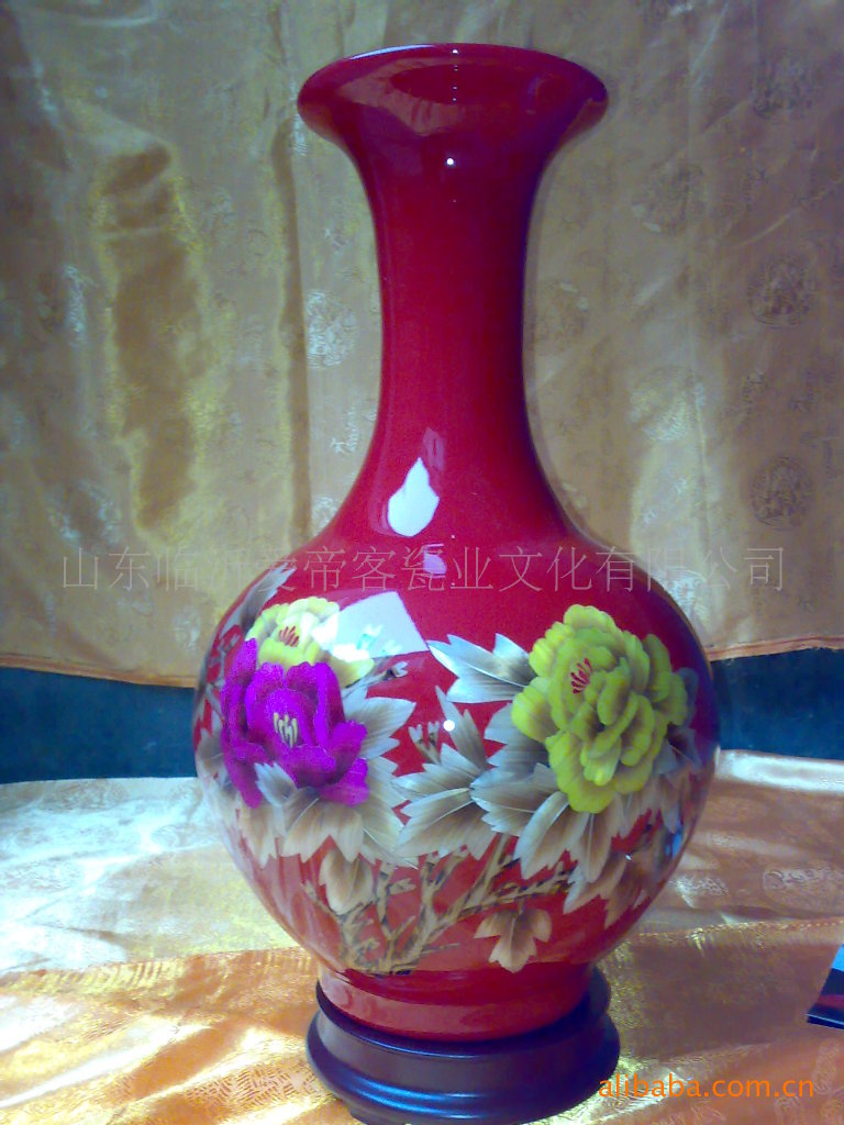 批发零售中国红瓷花瓶 赏瓶 现代麦秆画花瓶 高