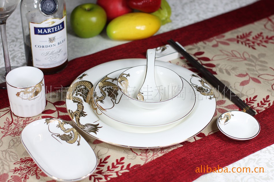 批发采购餐饮用具套装-陶瓷红灯笼平板10件摆