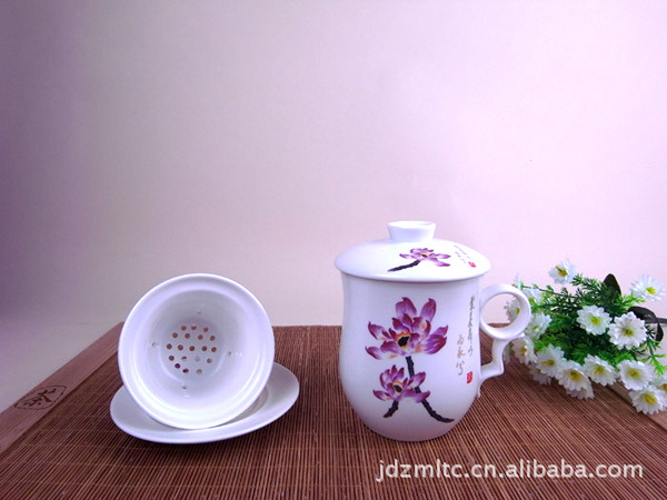 景德镇陶瓷茶杯 水杯 带茶叶滤隔