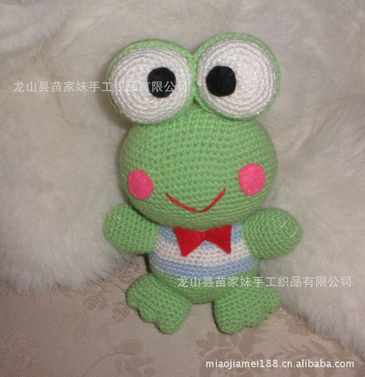 厂家批发供应 纯手工钩织玩偶 大眼蛙宠物玩具针织工艺品 摆件
