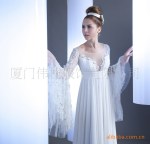蔡美月国际婚纱 2011新款 带袖 露背 深V 修身婚纱E5078
