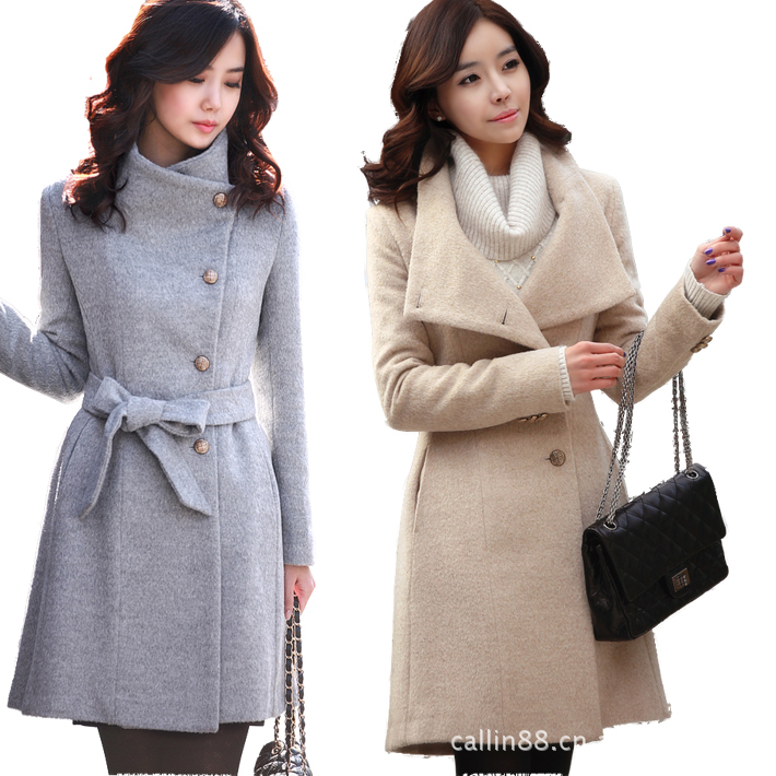 冬款新品韩版女士修身毛呢<em>大衣</em>大码<em>外套大衣</em>批